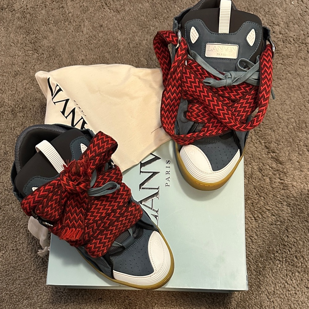 Lanvin Blue and Red High-Top Sneakers